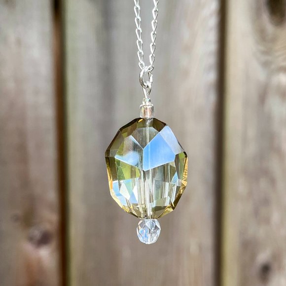 Topaz Oval Crystal Necklace Sterling Silver Handmade - Picture 3 of 5